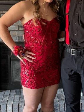 Strapless Sequined Red Mini Dress